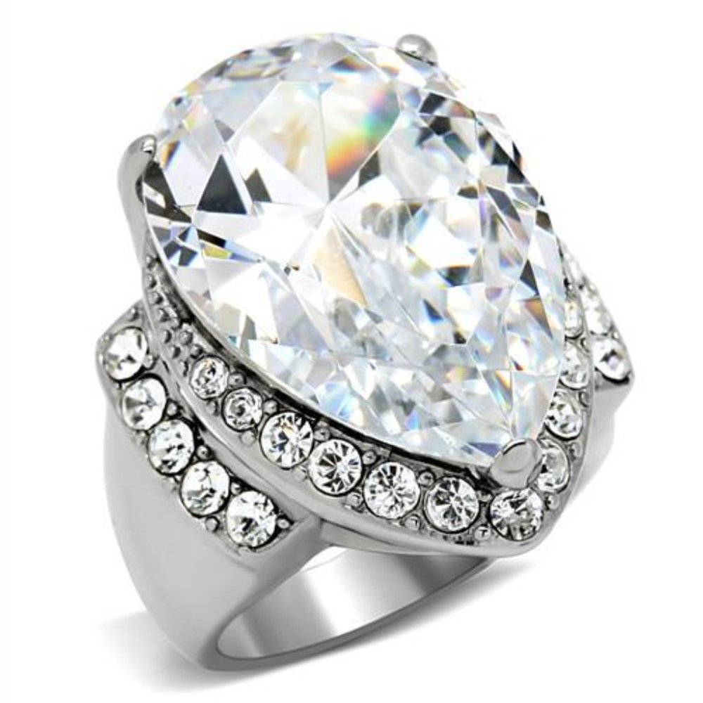 HUGE 20 Carat Pear CZ Stainless Steel Ring Sz 5-10